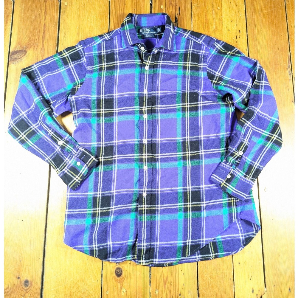Polo Ralph Lauren Men's L Purple Wool Regent Classic Fit Plaid Button Up Shirt